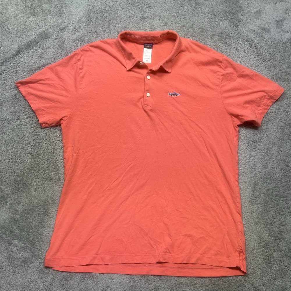Patagonia Polo Shirt Men's‎ L Coral Trout Fitz Roy Fish Organic Cotton 52206